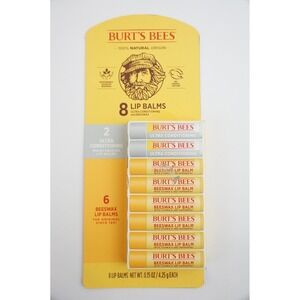 NIB Burt's Bees 100% Natural Origin Beeswax Moisturizing Lip Balm 8 pk.